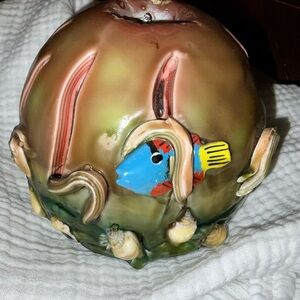 Handmade candle -hand carved -ocean life- accented w/colorful fish & seashells